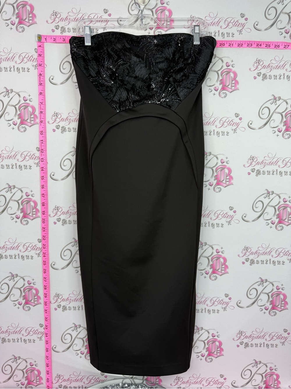 COAST dress Strapless Black Sequin Bodice Pencil Dress